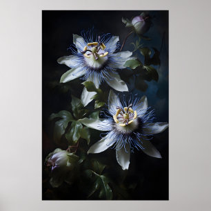 Dunkle Akademie Passionsblumen-Druck, gotischer Fl Poster