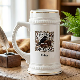 Dunkle Akademie-Rabe und Bücher Literarischer Vate Bierglas