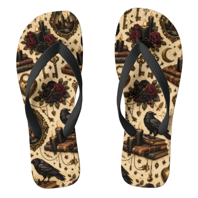 Dunkle Akademie-Raben Flip Flops (Fußbett)