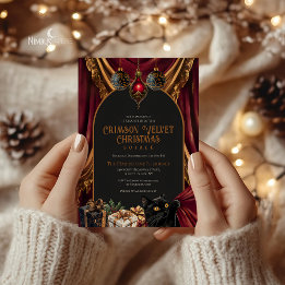 Dunkle Akademie-Rotvelours-Weihnachtseinladung Einladung