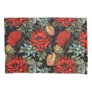 Dunkle Akademische Maximalist-Rot-Dahlia-Blumen Kissenbezug