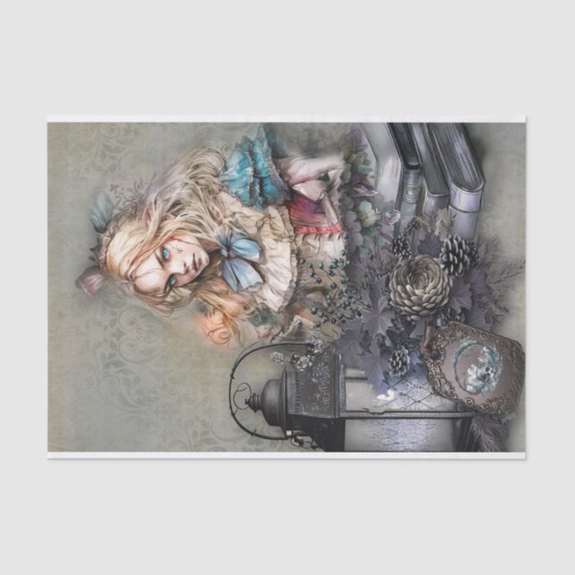 Dunkle Alice mit Dekoupage von Büchern Seidenpapier (Vorderseite)