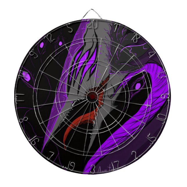 Dunkle Anime-Fantasy-Krähe-und-Dämon-Kunst Dartscheibe (vorne)