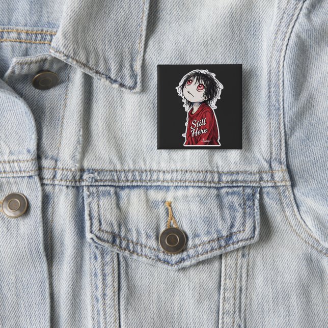 Dunkle Anime "Still Here" Ästhetik Gothic Illustra Button (Beispiel)