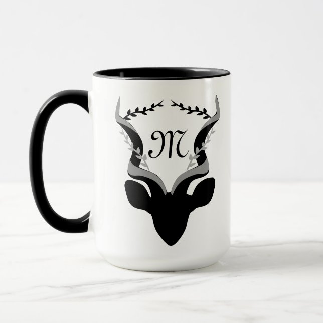 Dunkle Antelope-Silhouette mit angepasstem Monogra Tasse (Links)