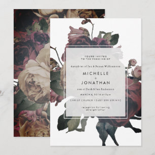 Dunkle antike Vintage-Rosen Hochzeitseinladung Einladung