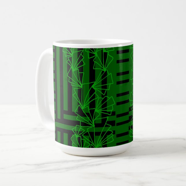 Dunkle Aqua Sea grüne Doodle Blume gestreift Kaffeetasse (Vorderseite Links)