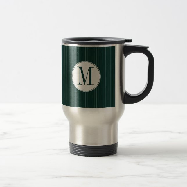 Dunkle Aquamarin Pinstripe Single Monogram Tasse (Rechts)