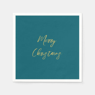 Dunkle Aquamarin- und Goldfarben Frohe Weihnachten Serviette