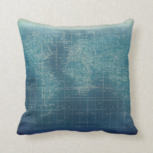 Dunkle aquamarine Grunge-Weltkarte Kissen