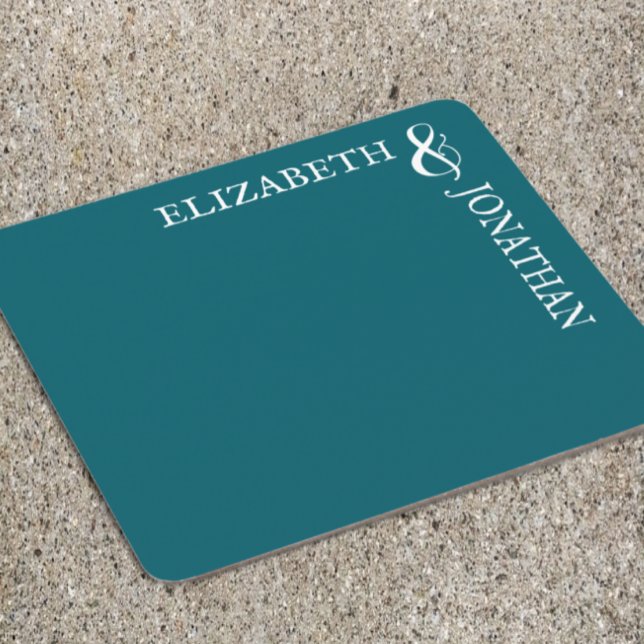Dunkle Aquamarine moderne Typografie Hochzeit Rechteckiger Pappuntersetzer (Von Creator hochgeladen)