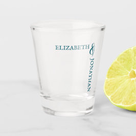 Dunkle Aquamarine moderne Typografie Hochzeit Schnapsglas