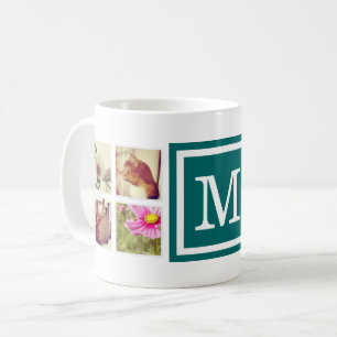Dunkle Aquamarine Monogramm-Instagramm-Foto-Collag Kaffeetasse