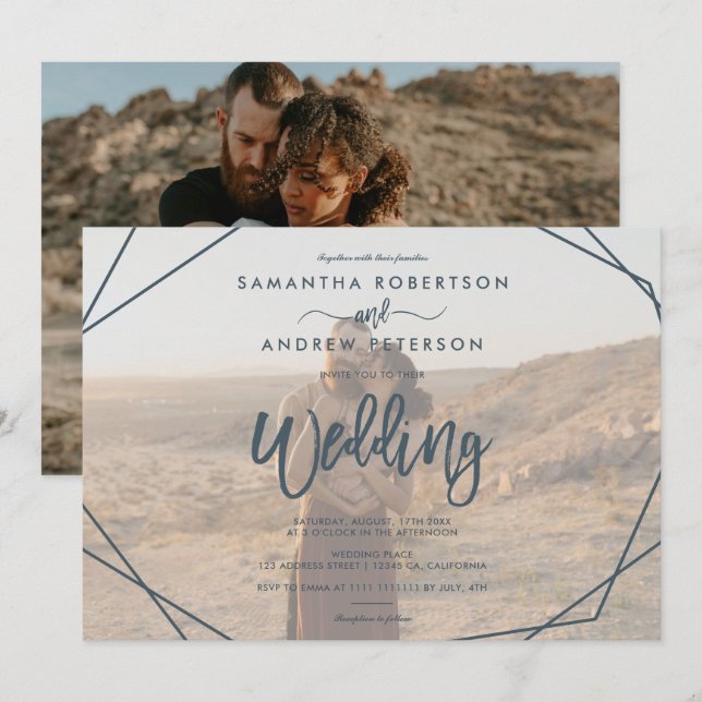 Dunkle aquamarine Rahmen einfache Foto-Skript-Hoch Einladung (Vorne/Hinten)