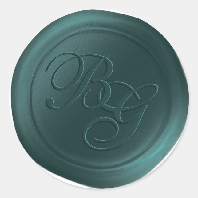 Dunkle Aquamarine Script-Doppelmonogram-Wachs-Sieg Runder Aufkleber (Vorderseite)