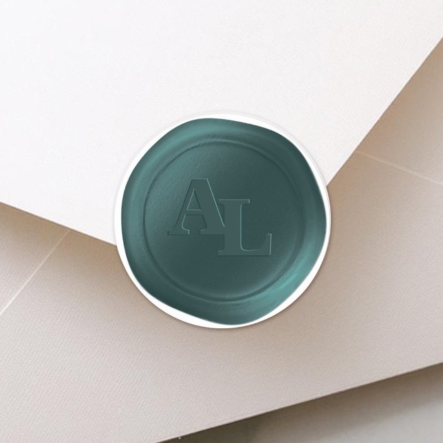 Dunkle Aquamarine Siegel-Monogramm-Hochzeitskleber Runder Aufkleber (Elegant Dark Teal Monogram Wax Seal Wedding Stickers)