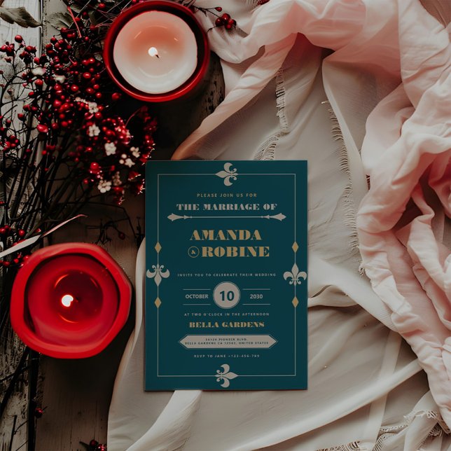 Dunkle Aquamarine und Vintage Hochzeit Einladung (Von Creator hochgeladen)