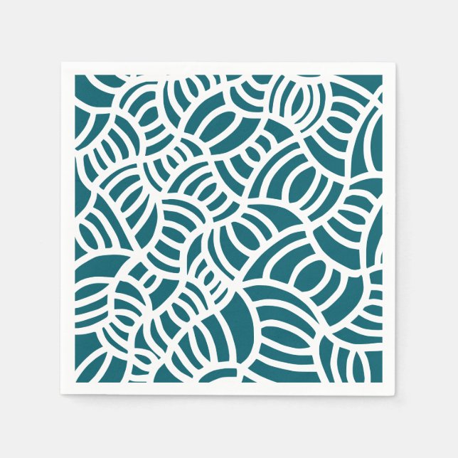 Dunkle aquamarine und weiße Doodle Serviette (Vorderseite)