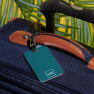 Dunkle Aquamarine und weiße moderne Monogramm Gepäckanhänger