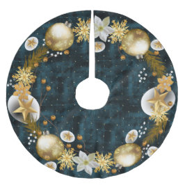 Dunkle Aquamarine Velvet Gold Baubles Weihnachtsfe Polyester Weihnachtsbaumdecke