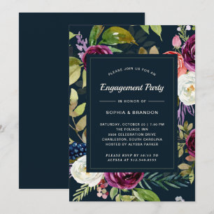 Dunkle Aquarell-Blumen Boho Verlobungsfeier Einladung