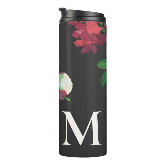 Dunkle Aquarellblüte mit Monogramm Thermosbecher (Nach rechts gedreht)