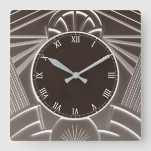 Dunkle Art Deco-Uhr mit stilvollen abstrakten Lini Quadratische Wanduhr
