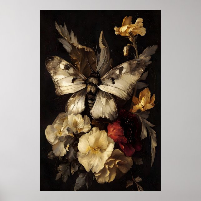 Dunkle Barock-Motten-Kunst Dark Academia, gothisch Poster (Vorne)