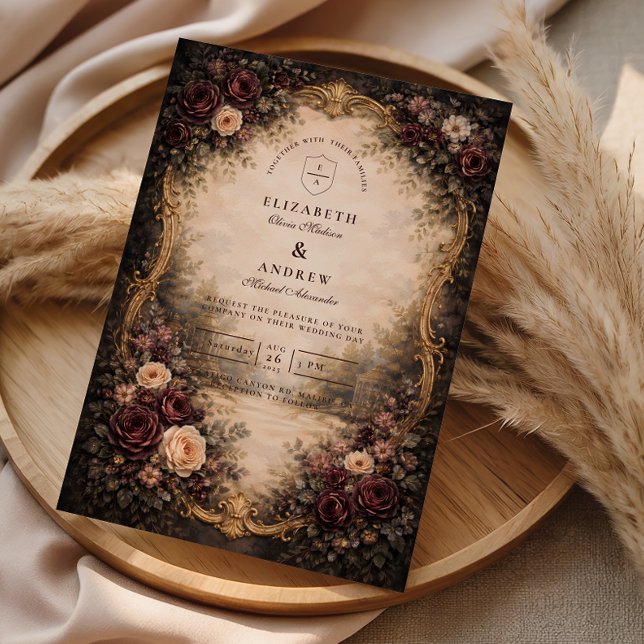 Dunkle barocke Blumenhochzeit Einladung (Von Creator hochgeladen)