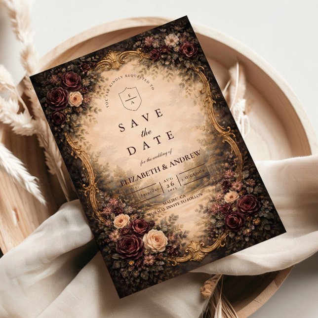 Dunkle barocke Blumenhochzeit Save The Date (Von Creator hochgeladen)
