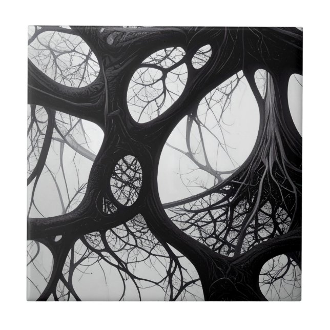 Dunkle Bio Wurzeln Abstrakte Tile Fliese (Vorderseite)