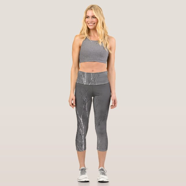 Dunkle Birkenbaum-Silhouetten 1 Capri Leggings (Vorderseite)
