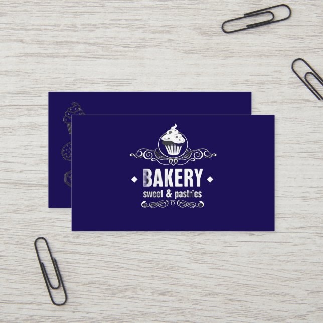 Dunkle Blaue Bäckerei  Visitenkarte (Vorderseite/Rückseite Beispiel)