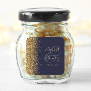 Dunkle blaue Gold Glitzer Edge Wedding Quadratischer Aufkleber