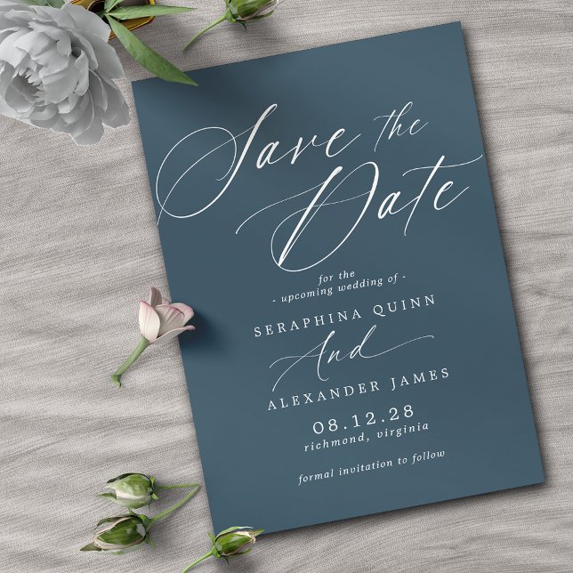 Dunkle Blaue Marine | Moderne elegante Jewel Tone  Save The Date (Von Creator hochgeladen)