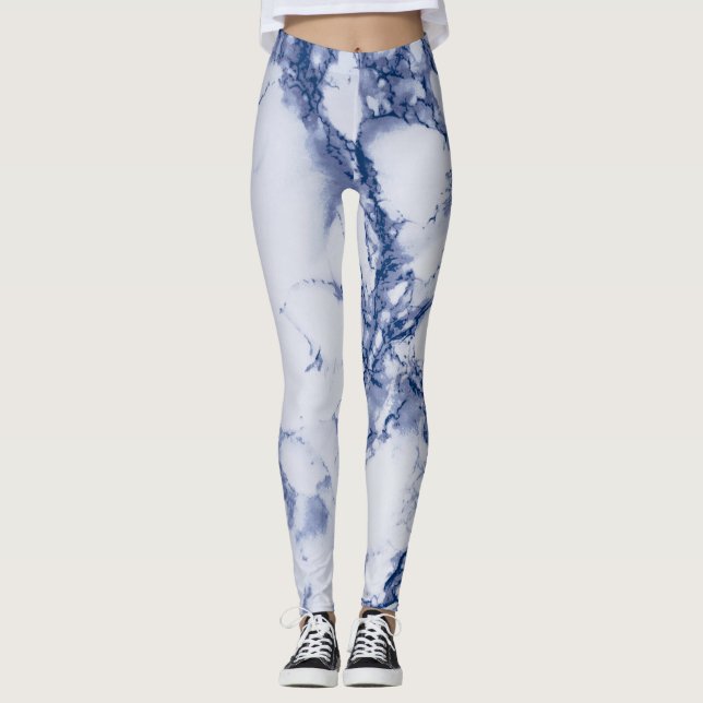 Dunkle blaue Marmortextur Leggings (Vorderseite)