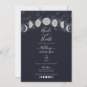 Dunkle Blaue Mondphasen unter den Stern Hochzeit Einladung