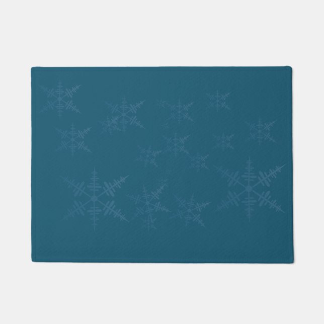 Dunkle blaue Schneeflocken Fußmatte (Vorderseite)