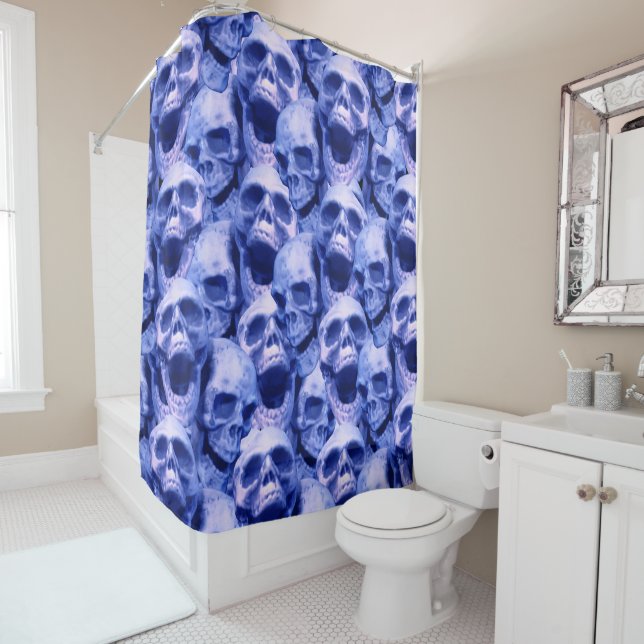 Dunkle blaue Skulls Duschvorhang (Beispiel)