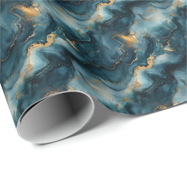 Dunkle blaue und goldene Marmor Geschenkpapier (Rolleneckpunkt)