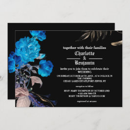 Dunkle blaue und goldene Rose Gothic Wedding Einladung