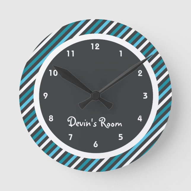 Dunkle Blues Stripe Kid's Bedroom Runde Wanduhr (Vorderseite)