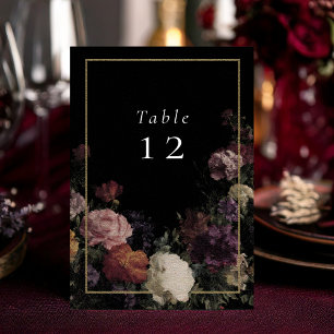 Dunkle Blume Elegante Schwarze Hochzeit Tischnummer