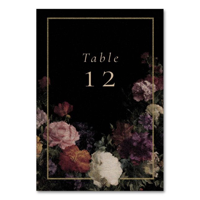 Dunkle Blume Elegante Schwarze Hochzeit Tischnummer (Vorderseite)