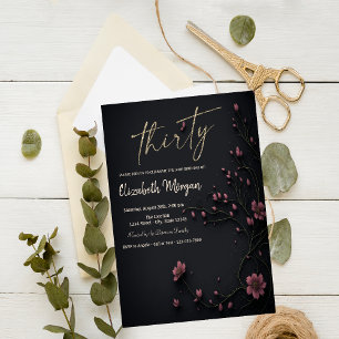 Dunkle Blume Gothic 30. Geburtstag Einladung