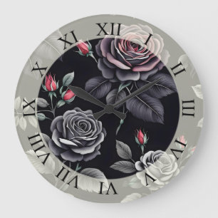Dunkle Blush-Rosen Florale Kunstgestaltung Große Wanduhr