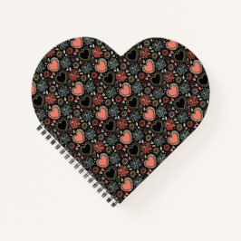 Dunkle Blüten Freude: florales, nahtloses Muster Notizbuch