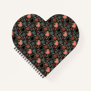 Dunkle Blüten Freude: florales, nahtloses Muster Notizbuch