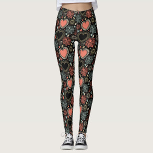Dunkle Blütenfreude: Nahtloses Blumenmuster Leggings