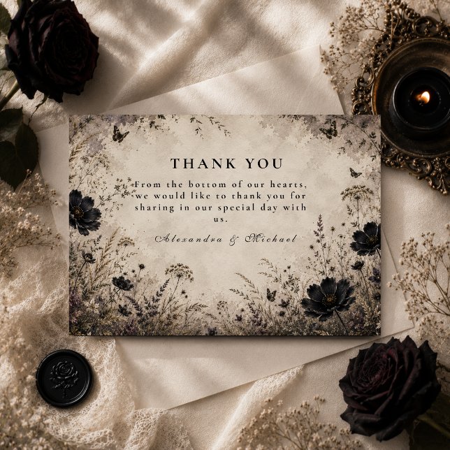 Dunkle Boho-Goth-Hochzeit Dankeskarte (Von Creator hochgeladen)